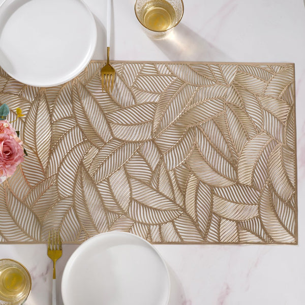 Luxe Leaves Table Runner Gold 70x14 Inch