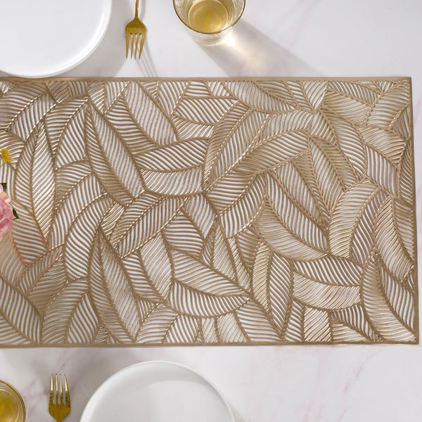 Luxe Leaves Table Runner Gold 70x14 Inch
