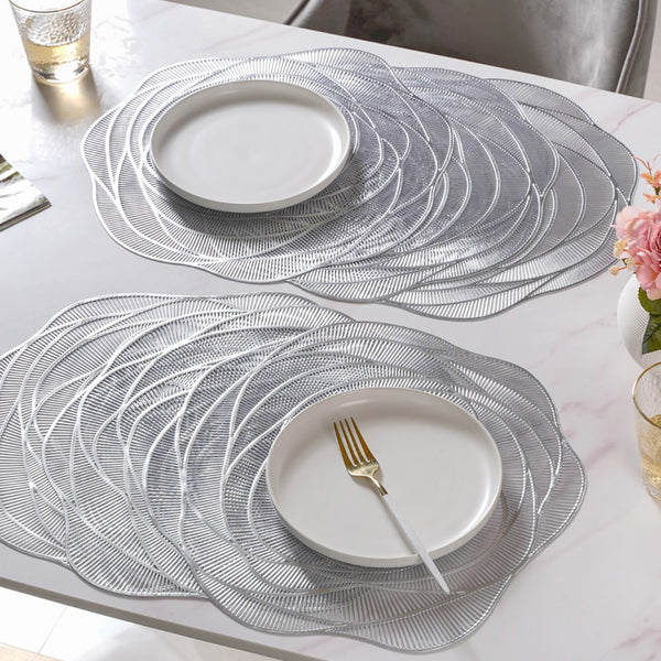 Metallic Rose Placemat Silver Set Of 6 15 Inch