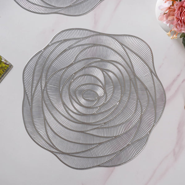 Metallic Rose Placemat Silver Set Of 6 15 Inch