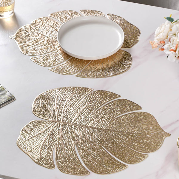 Taro Leaves Placemat Set of 6 Gold 15x12 Inch