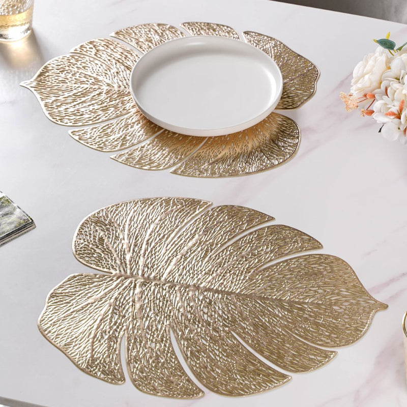 Taro Leaves Placemat Set of 6 Gold 15x12 Inch