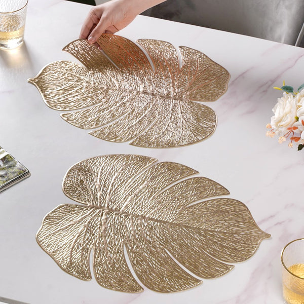 Taro Leaves Placemat Set of 6 Gold 15x12 Inch