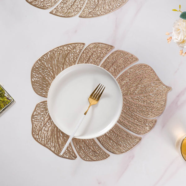 Taro Leaves Placemat Set of 6 Gold 15x12 Inch