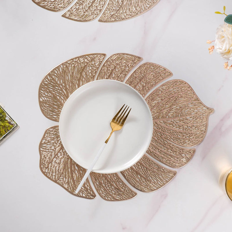 Taro Leaves Placemat Set of 6 Gold 15x12 Inch