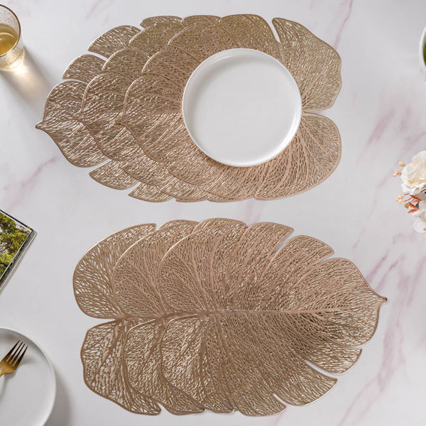 Taro Leaves Placemat Set of 6 Gold 15x12 Inch