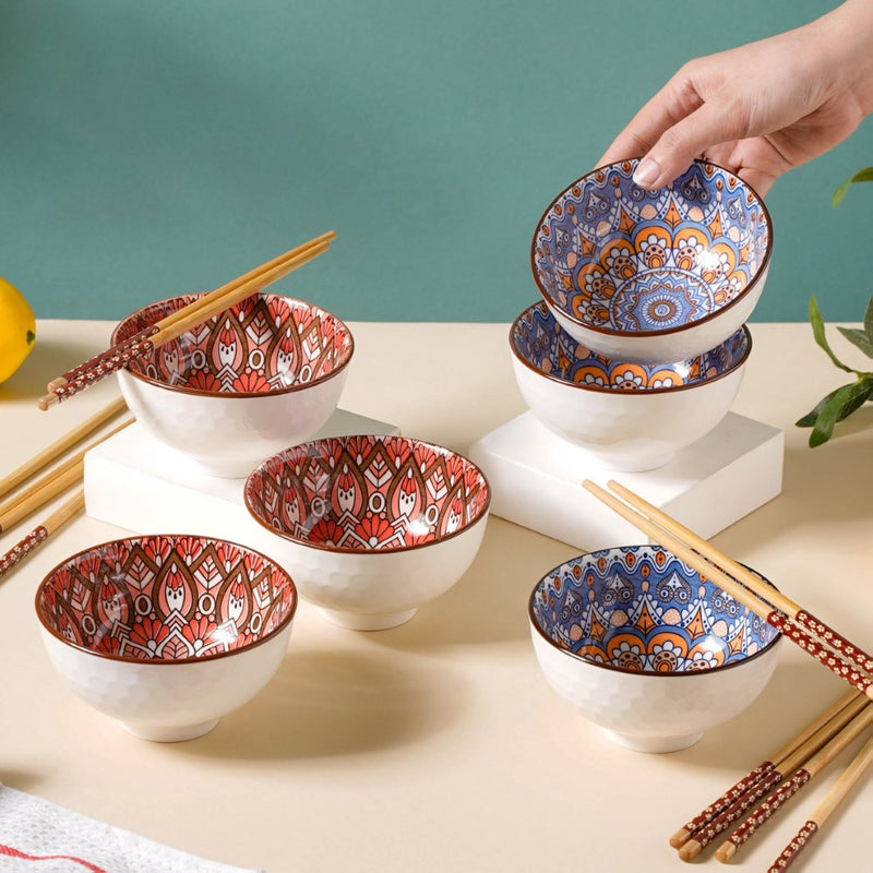 Bowls with Chopsticks Set of 6 - Bowl, ceramic bowl, snack bowls, curry bowl, popcorn bowls | Bowls for dining table & home decor