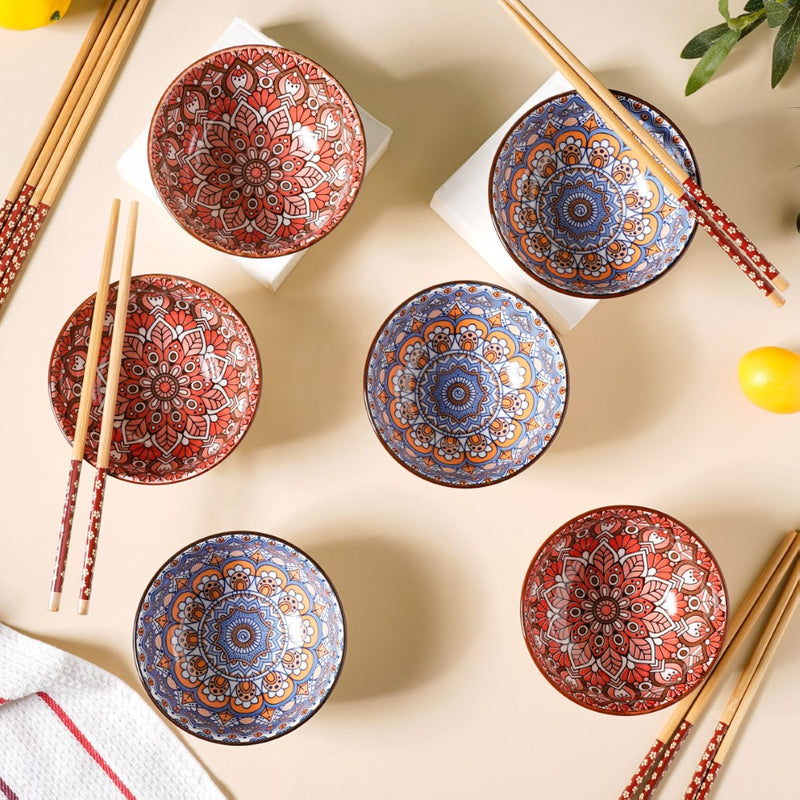 Bowls with Chopsticks Set of 6 - Bowl, ceramic bowl, snack bowls, curry bowl, popcorn bowls | Bowls for dining table & home decor