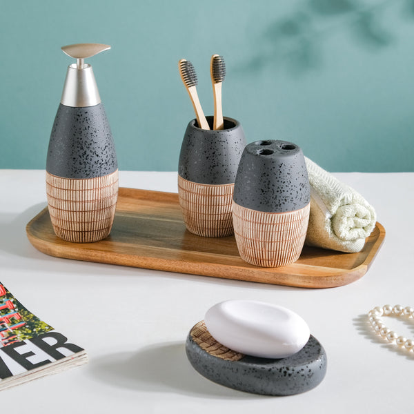 Celestria Black Ceramic Stoneware Bathroom Set Of 4