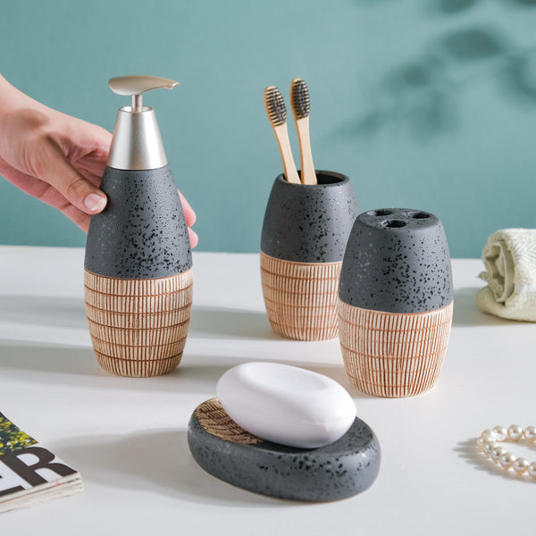 Celestria Black Ceramic Stoneware Bathroom Set Of 4