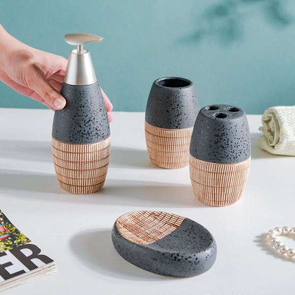 Celestria Black Ceramic Stoneware Bathroom Set Of 4