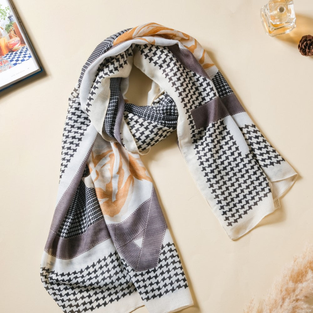 Rose Houndstooth Printed Winter Scarf Online Premium Scarf Nestasia rose-houndstooth-printed-winter-scarf-online-premium-scarf-nestasia