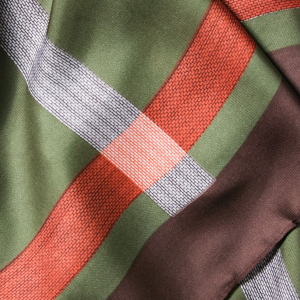 Plaid Long Silk Scarf Green
