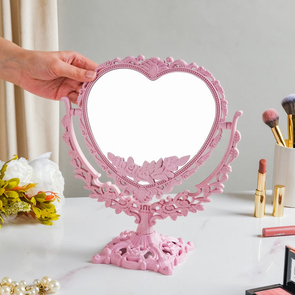 Vintage Heart Double Sided Mirror Pink