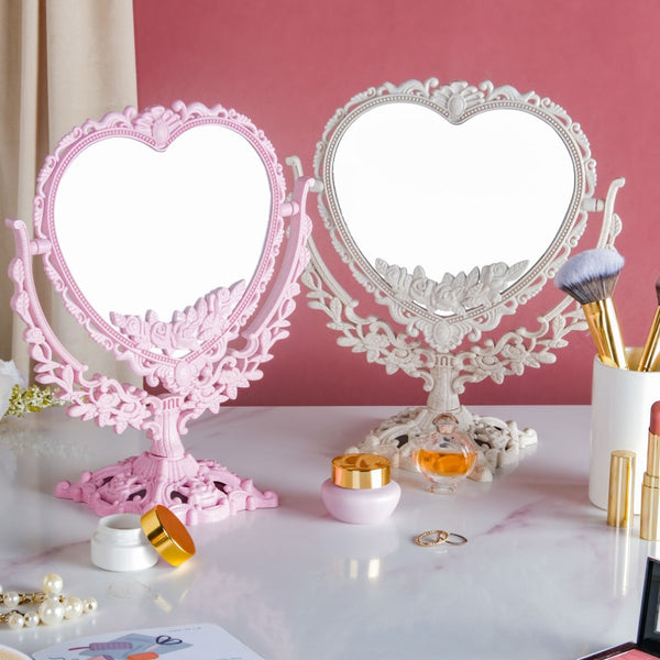 Vintage Heart Double Sided Mirror Pink