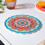 Floral Round Zellij Art Ceramic Trivet Blue And Orange 7 Inch