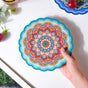 Floral Round Zellij Art Ceramic Trivet Blue And Orange 7 Inch