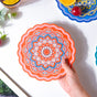Floral Round Zellij Art Ceramic Trivet Orange 7.5 Inch