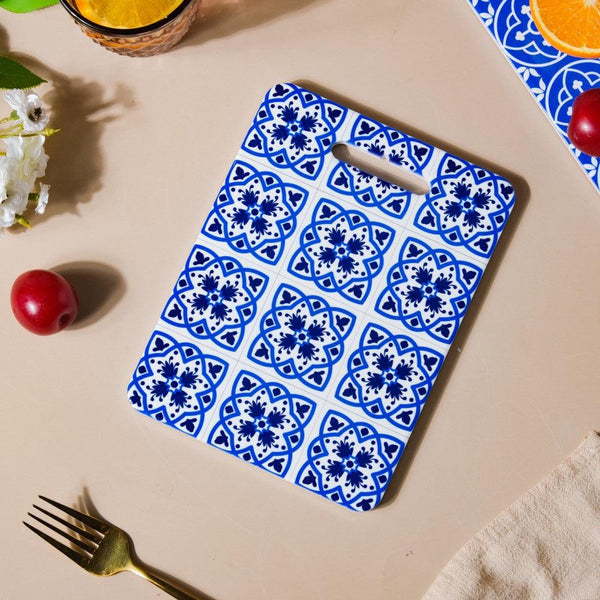 Abstract Moroccan Zellij Art Rectangle Tile Trivet Blue 7 Inch - Ceramic platter, serving platter, fruit platter | Plates for dining table & home decor