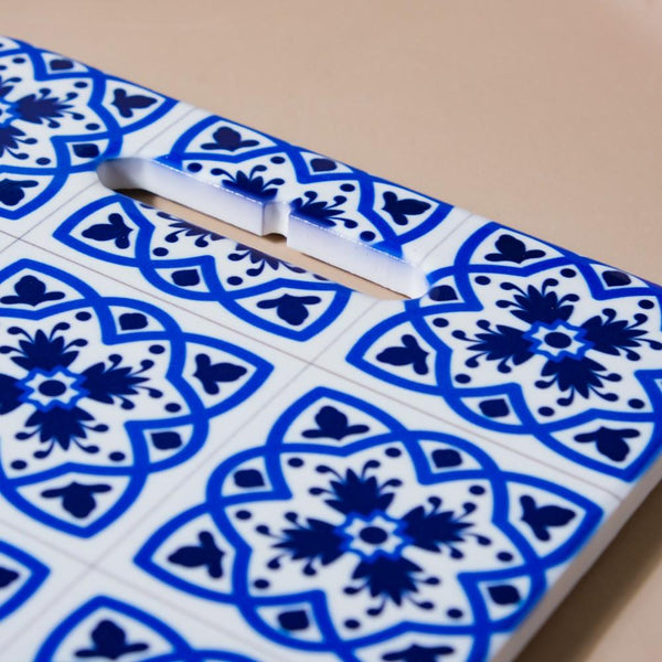 Abstract Moroccan Zellij Art Rectangle Tile Trivet Blue 7 Inch - Ceramic platter, serving platter, fruit platter | Plates for dining table & home decor
