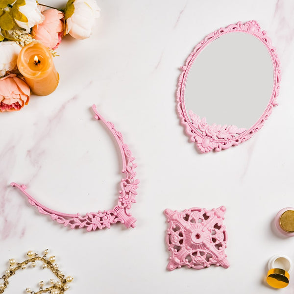Vintage Ornate Double Sided Mirror Pink
