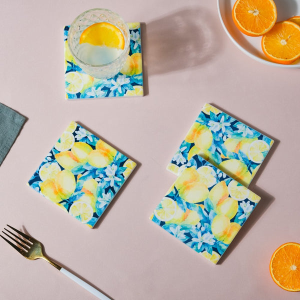 Spring Gardenia Yellow Square Tile Coaster Set Of 4
