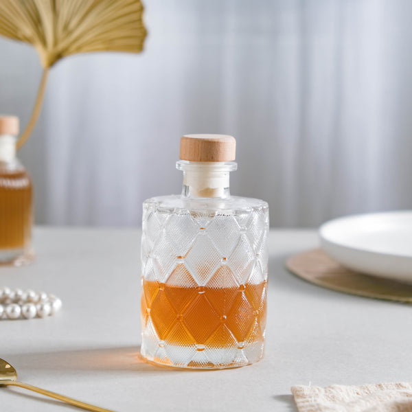 Rhombus Textured Decanter with Cork - Water bottle, juice bottle, glass bottle | Bottle for Travelling & Dining Table