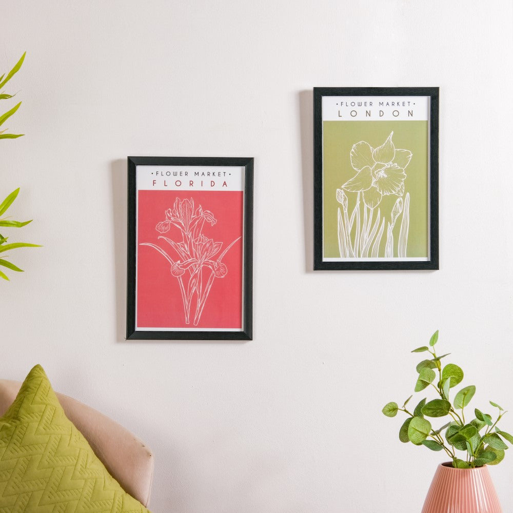 Line Art Flower Framed Poster Set Of 13x9 Inch - Main Image