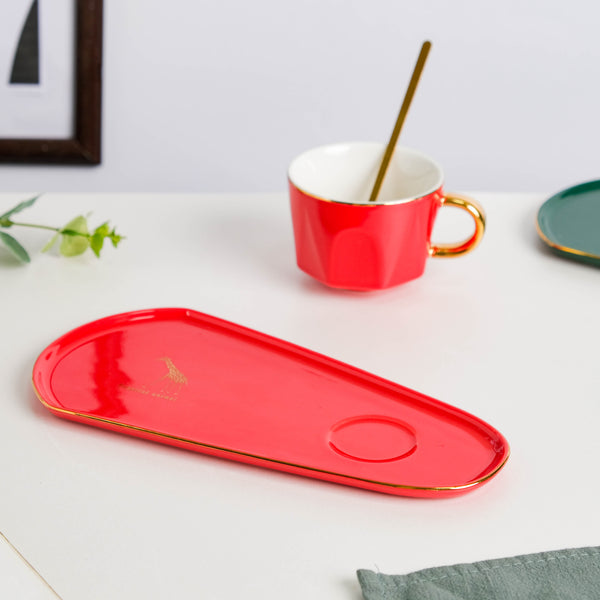 Brewtiful Glazed Ceramic Cup and Tray Set Red 150 ml