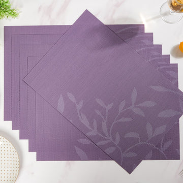 Leaves Reversible Table Mat Set Of 6 Purple 17.5x11.5 Inch