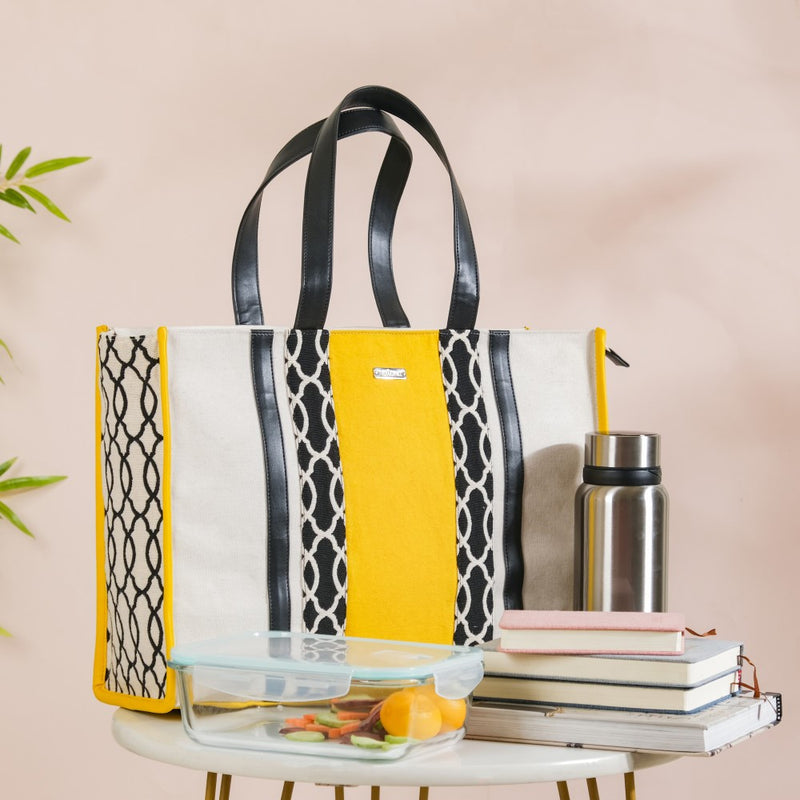 Canvas Cotton Tote Bag Yellow Large 13 X 12 Inch