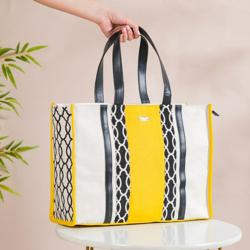 Canvas Cotton Tote Bag Yellow Large 13 X 12 Inch