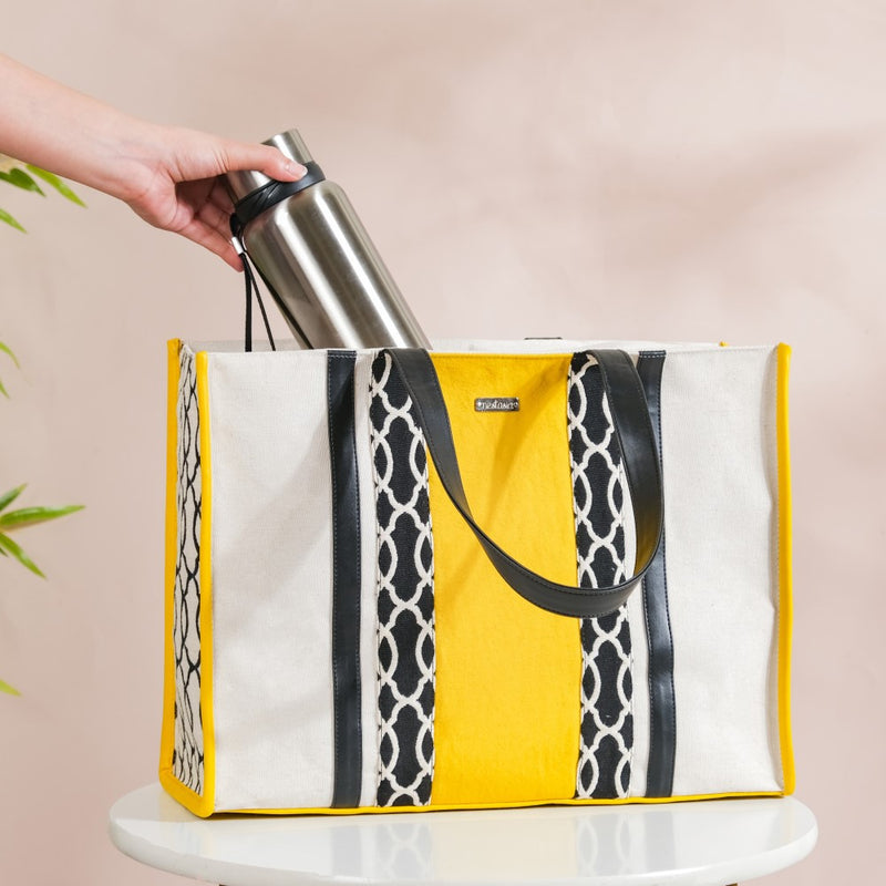 Canvas Cotton Tote Bag Yellow Large 13 X 12 Inch