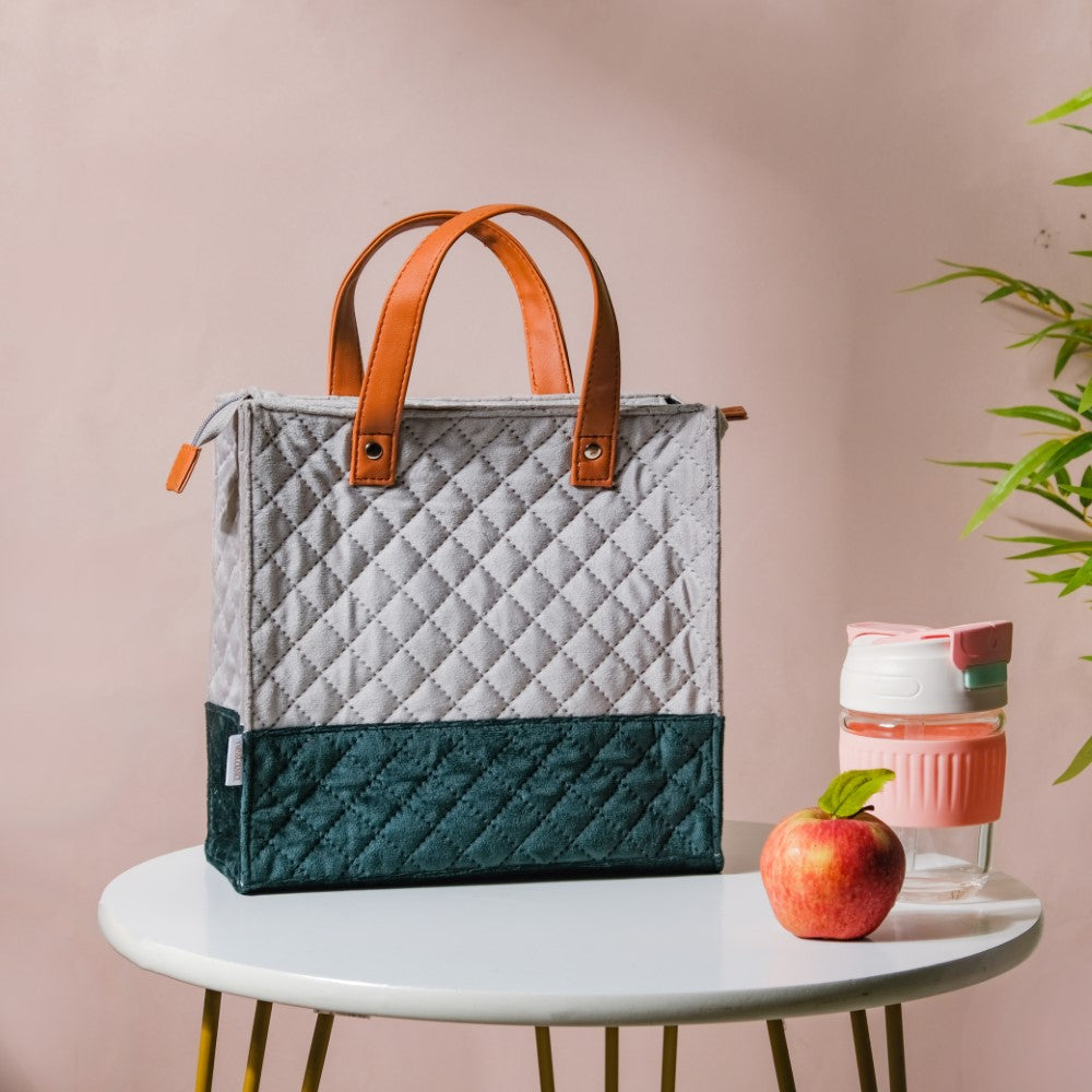 Nestasia Grey & Green Luxe Velvet Lunch Bag (Onesize) by Myntra