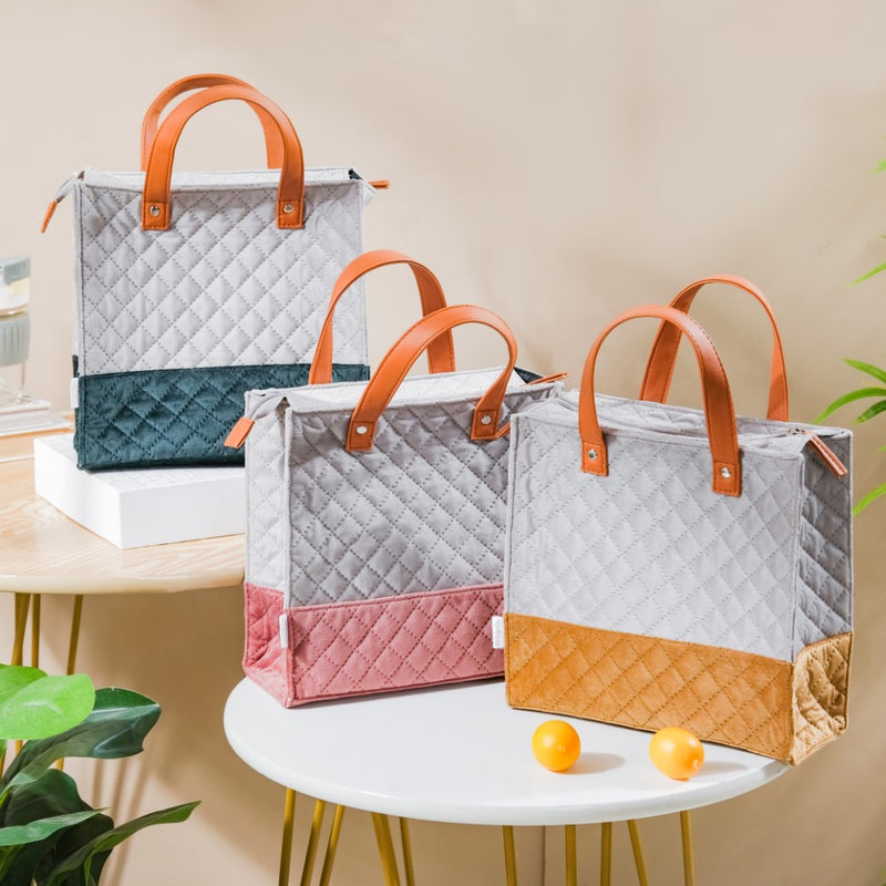 Luxe Velvet Lunch Bag Grey And Pink