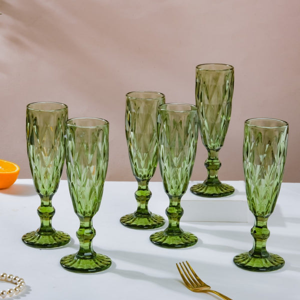 Crystal Textured Champagne Glass Green Set Of 6 150 ml