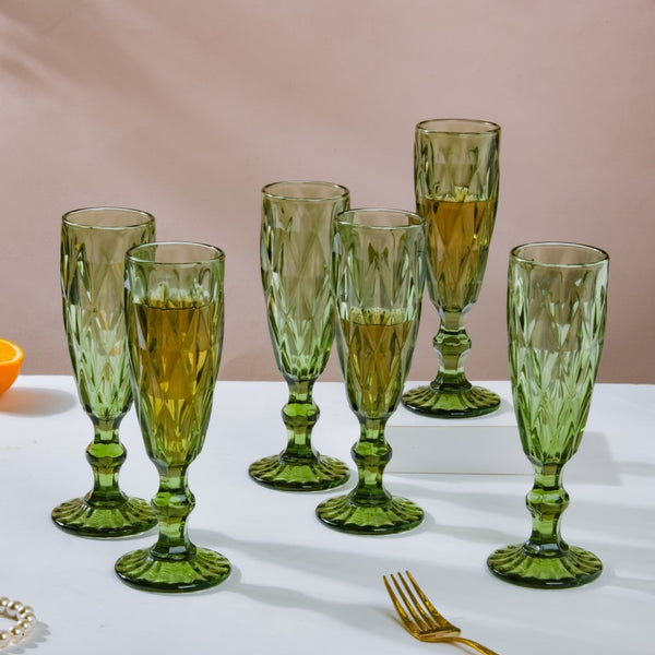 Crystal Textured Champagne Glass Green Set Of 6 150 ml
