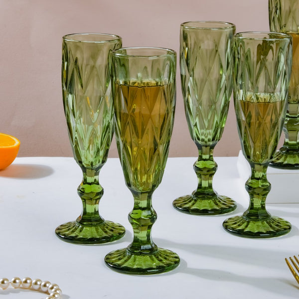 Crystal Textured Champagne Glass Green Set Of 6 150 ml