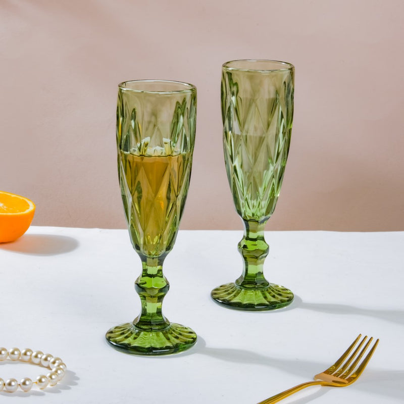Crystal Textured Champagne Glass Green Set Of 6 150 ml