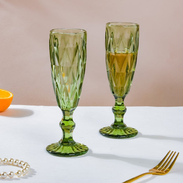 Crystal Textured Champagne Glass Green Set Of 6 150 ml