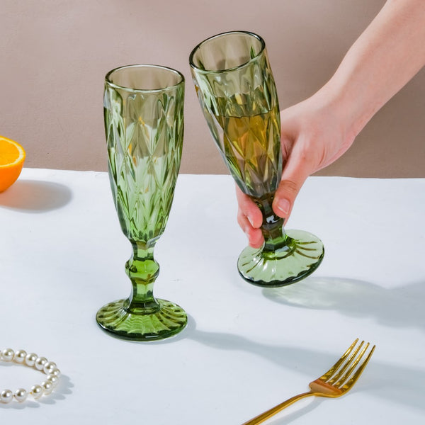 Crystal Textured Champagne Glass Green Set Of 6 150 ml