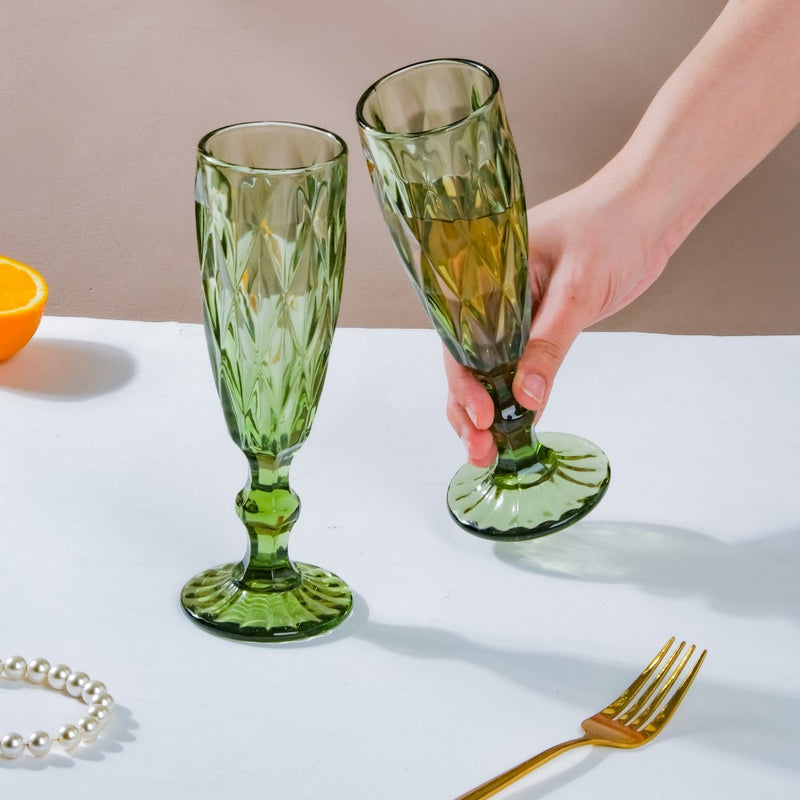 Crystal Textured Champagne Glass Green Set Of 6 150 ml