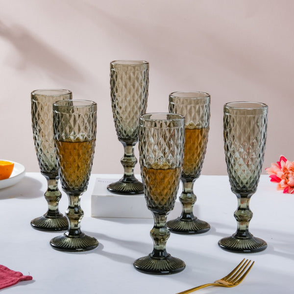 Textured Glassware Ash Grey Set Of 6 150 ml