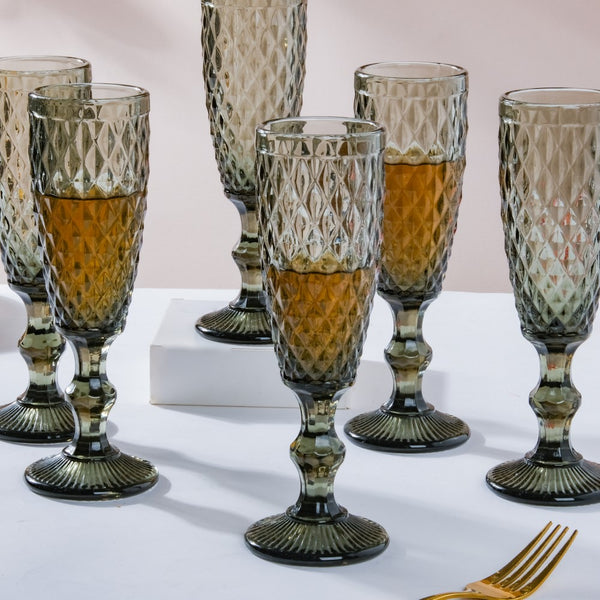 Textured Glassware Ash Grey Set Of 6 150 ml