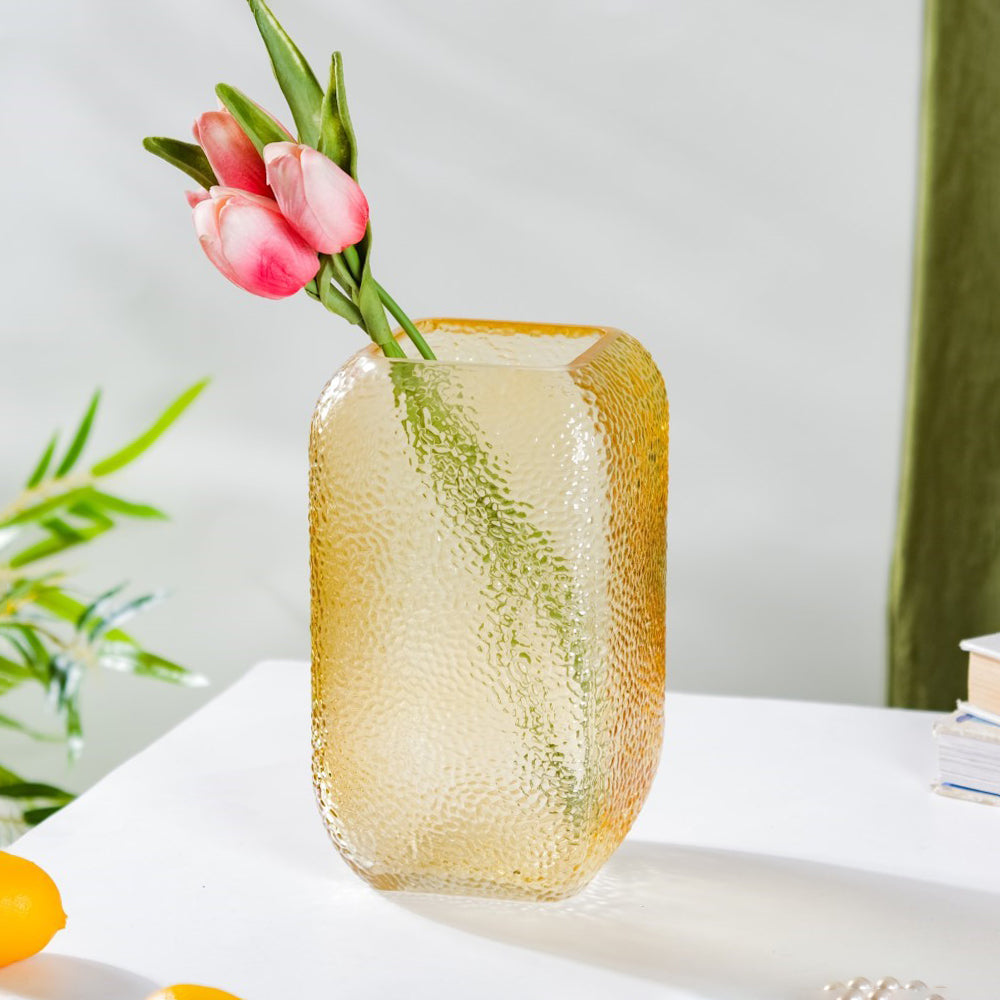 Art Deco Pebble Patterned Glass Vase Amber 7.5 Inch Online Premium