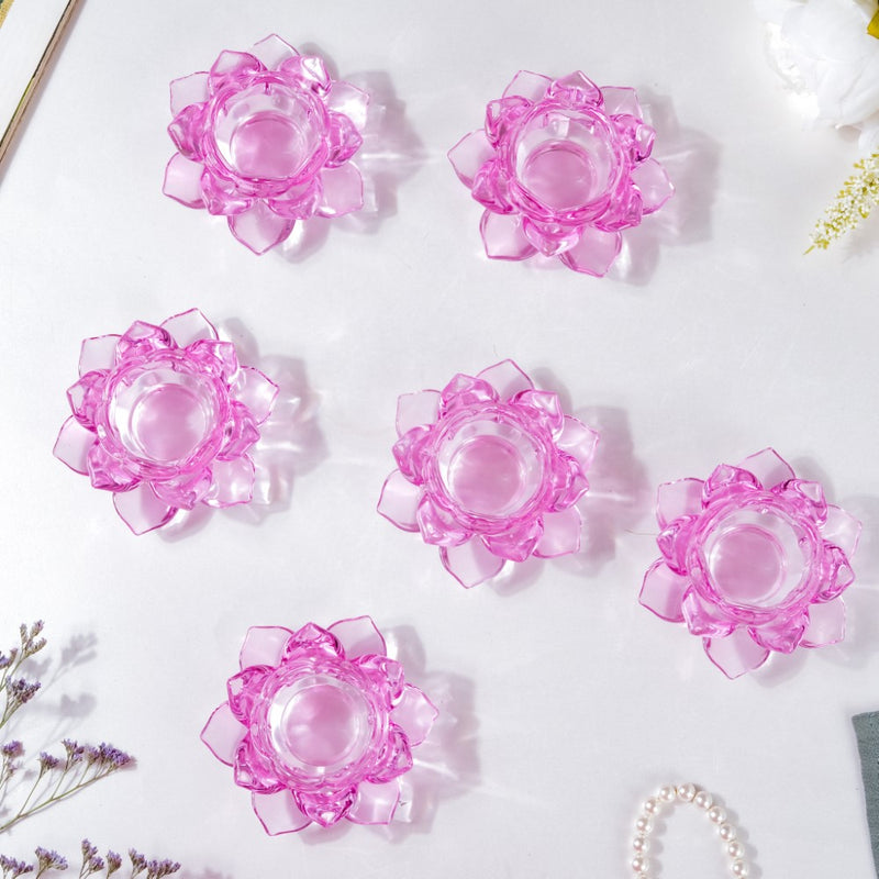 Lotus Glass Tea Light Holder Purple Set of 6 - Candle stand | Home decor ideas