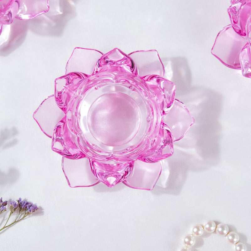 Lotus Glass Tea Light Holder Purple Set of 6 - Candle stand | Home decor ideas
