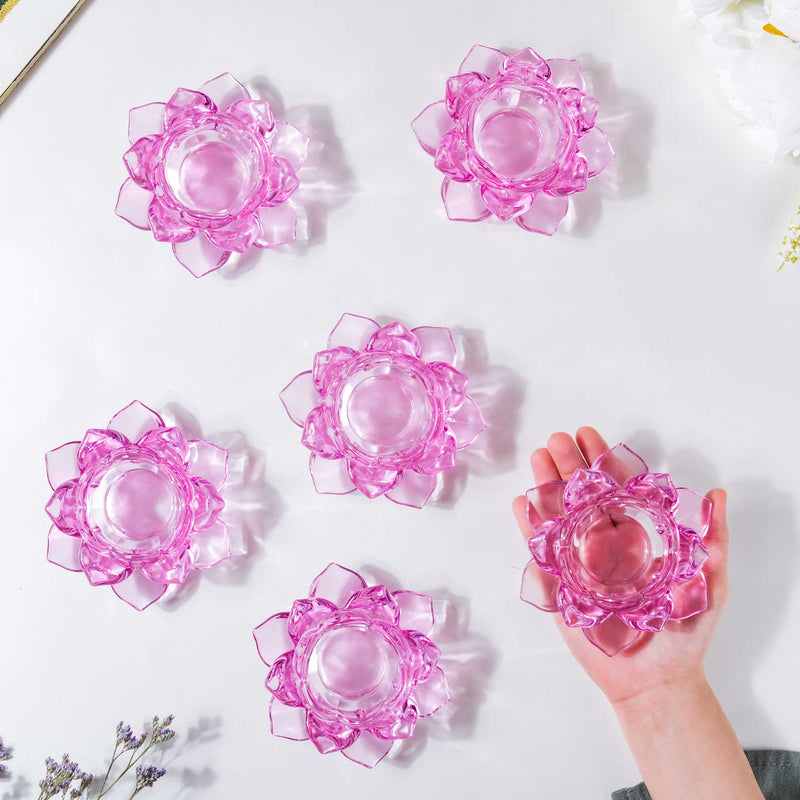 Lotus Glass Tea Light Holder Purple Set of 6 - Candle stand | Home decor ideas