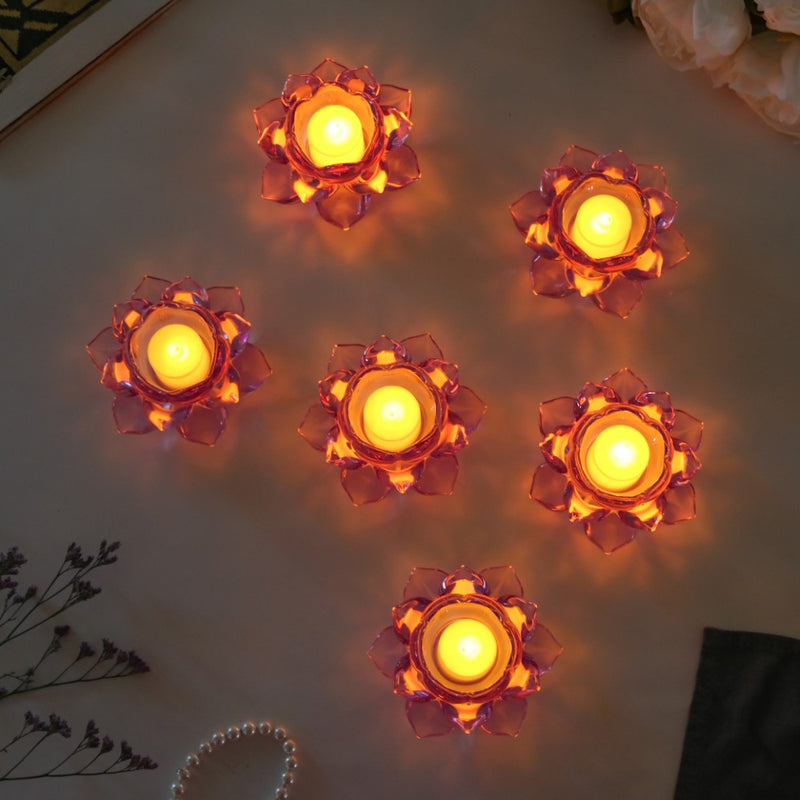Lotus Glass Tea Light Holder Purple Set of 6 - Candle stand | Home decor ideas