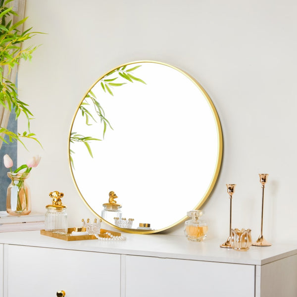Circle Wall Mirror Gold 23 Inch- Circle Metal Wall Mirror, Wall Mirror for Home Decor, Living Room Mirror, Bathroom & Bedroom Decoration Ideas